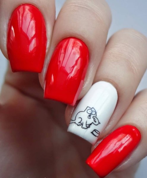 Красный маникюр с губами