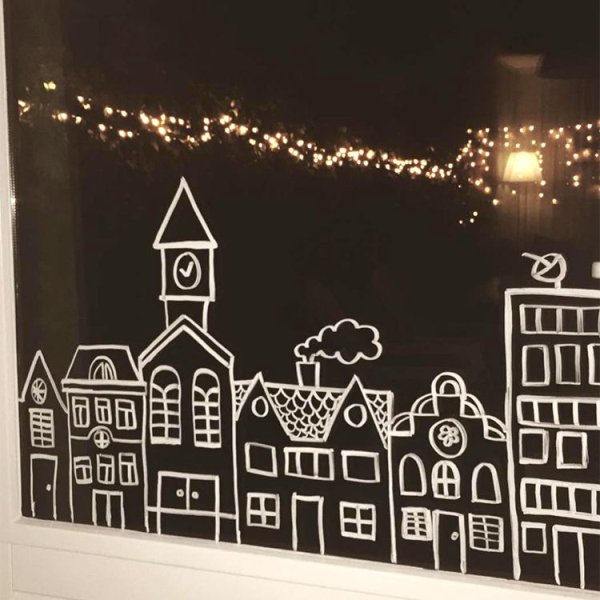 Наклейки на окна новогодние домики