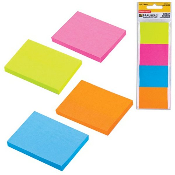 Блок самоклеящ. 38*51 Мм OFFICESPACE, 200л., 4 неоновых цвета