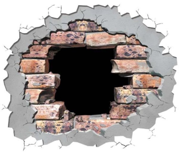 Дыра в стене на прозрачном фоне