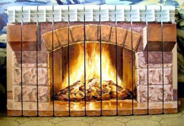 Наклейка на батарею отопления камин