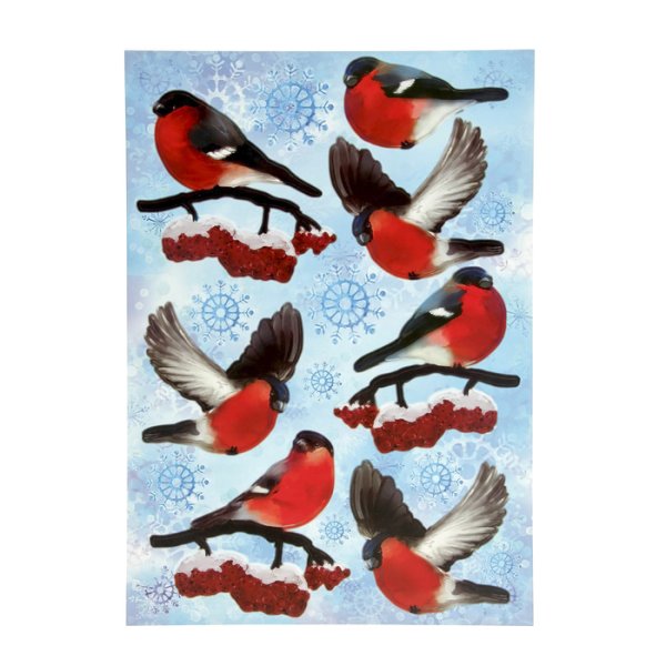 Наклейки на окна Снегири новогодние