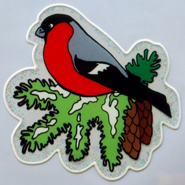 Наклейки на окна Снегири новогодние