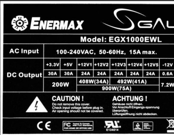 Этикетка блока питания