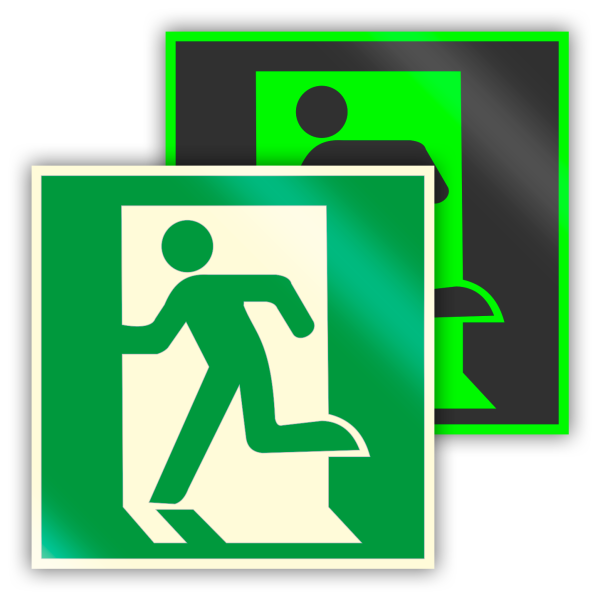 Знак e01-01 выход здесь (левосторонний)