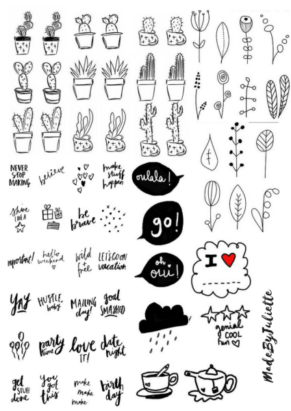 Чёрно-белые Стикеры для буллет джорнал