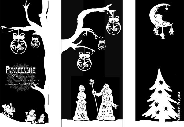 Новогодние трафареты на окна дерево