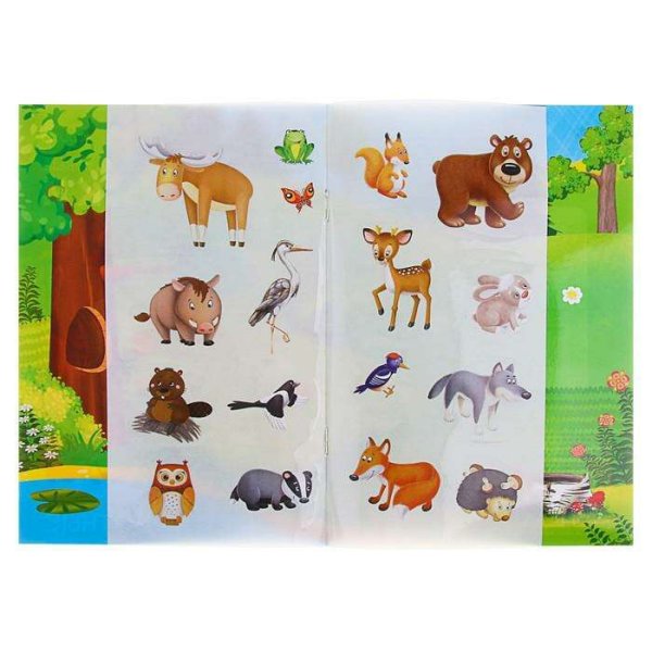 Книжка с наклейками обучающие наклейки Лесные звери