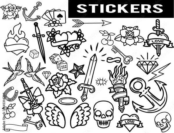 Тату контурные вектор олдскул