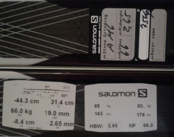 Таблица жесткости лыж Salomon