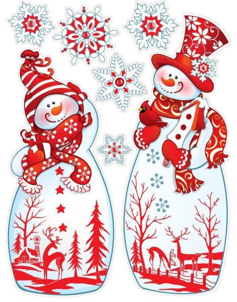 Новогодние наклейки на окна цветные