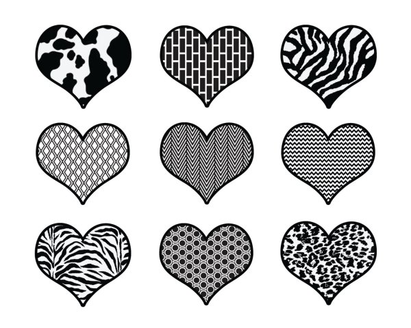 Наклейки сердечки черно белые