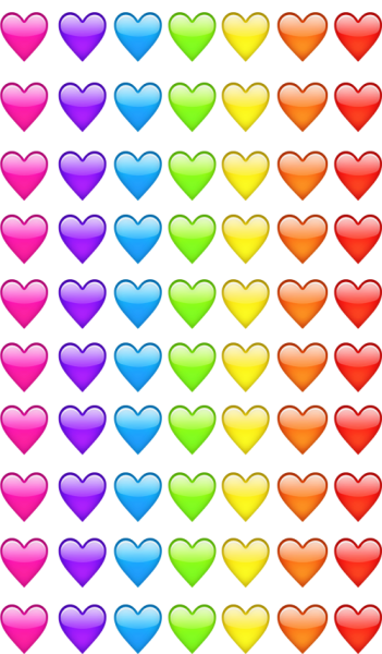 Много разноцветных сердечек