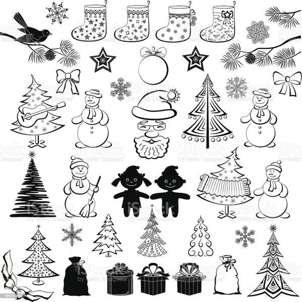 Маленькие новогодние рисунки для распечатки