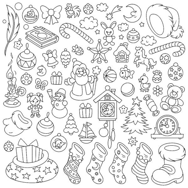 Наклейки на новый год черно белые