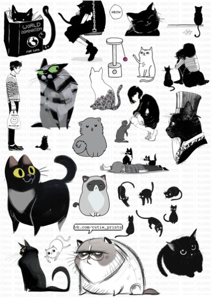 Наклейки котики черно белые