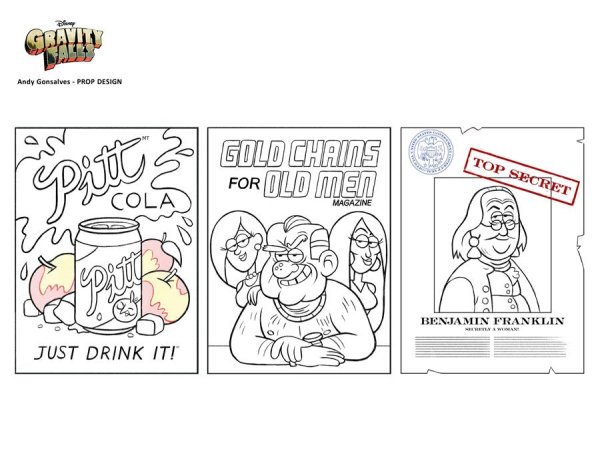 Стикеры Гравити Фолз черно белые