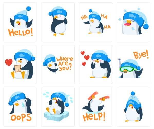 Новогодние наклейки пингвины