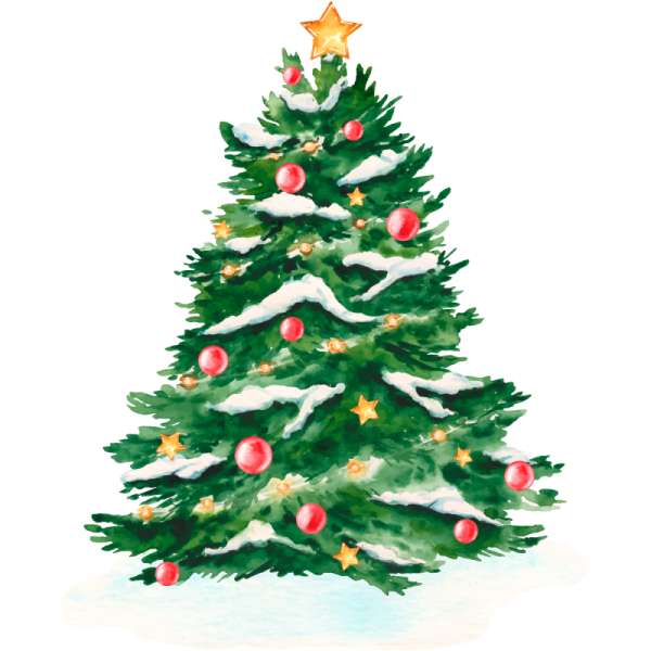 Новогодняя ель акварель