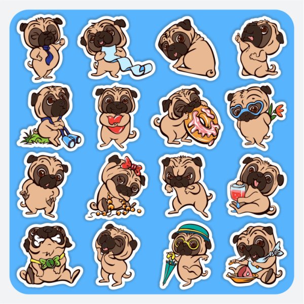 Стикеры с мопсом маленькие