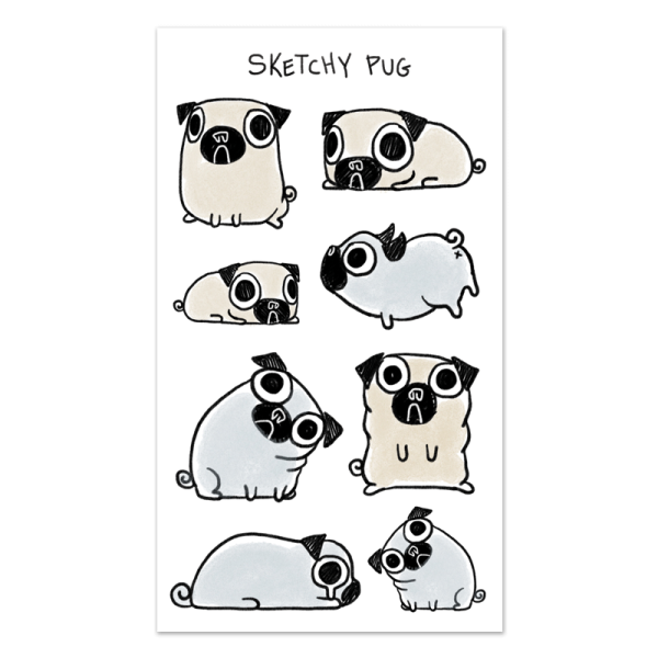 Наклейки для распечатки мопсы