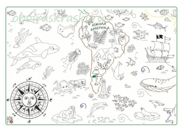 Раскраска карта мира для детей