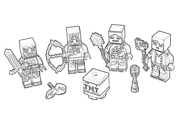 Раскраска лего майнкрафт деревня