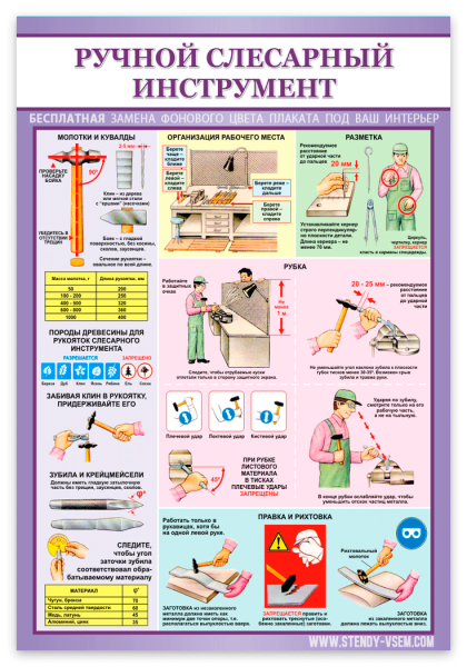 Плакаты ручной слесарный инструмент охрана труда в хорошем качестве