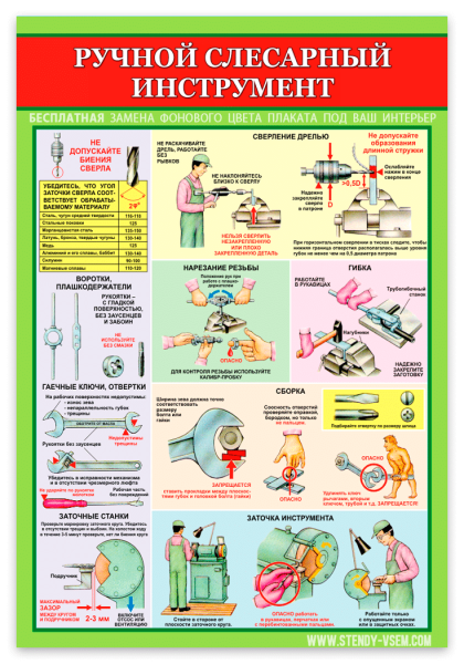 Плакаты ручной слесарный инструмент охрана труда в хорошем качестве