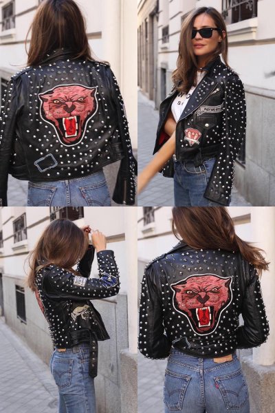 Косуха женская с шипами и нашивками