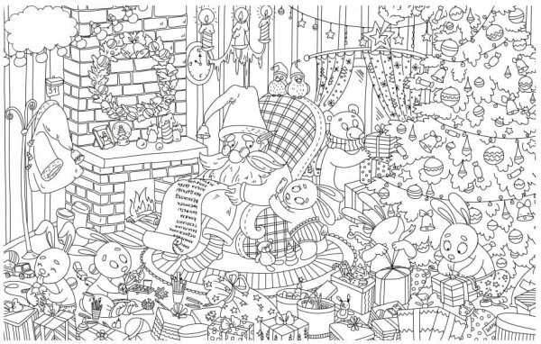 Открытка с новым годом раскраска