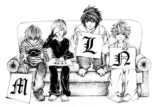 Тетрадь смерти Мелло чёрно белое