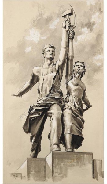 Ранние эскизы Мухиной рабочий и колхозница