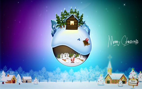 Новогодний домик обои