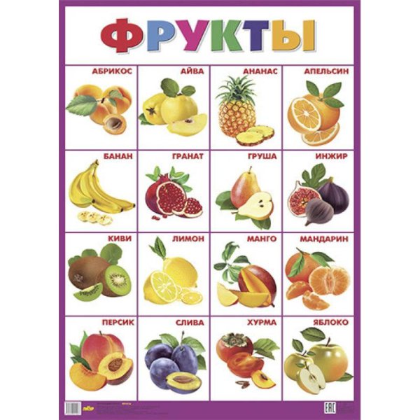 Обучающие плакаты для детей фрукты