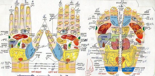 Акупунктурные точки на ладони правой руки