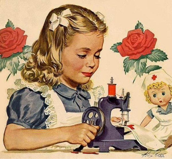 Девочка за швейной машинкой