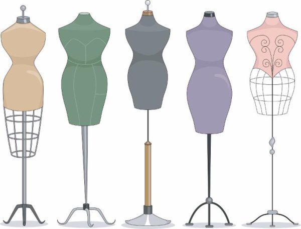 Швейные манекены на белом фоне