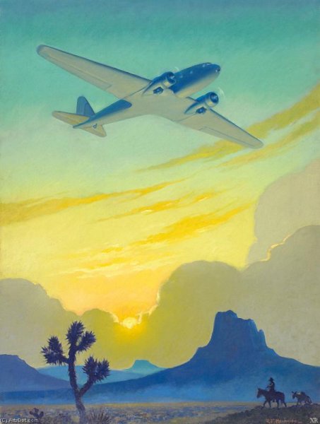 Картина самолет в небе