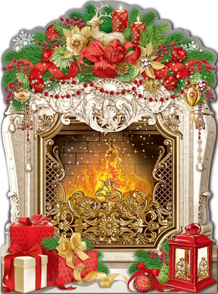 Плакат камин новогодний