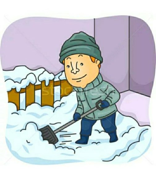 Мальчик с лопатой зимой