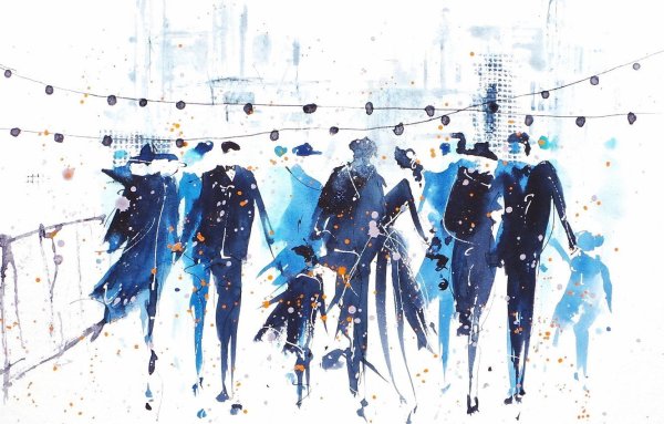 Силуэты людей акварелью