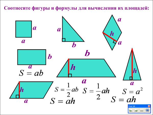 Формулы площадей геометрических фигур 9 класс