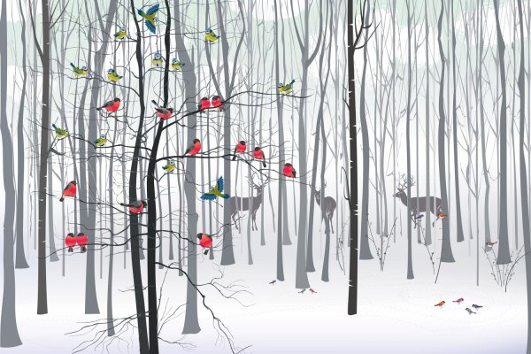 Стилизованный зимний пейзаж деревья