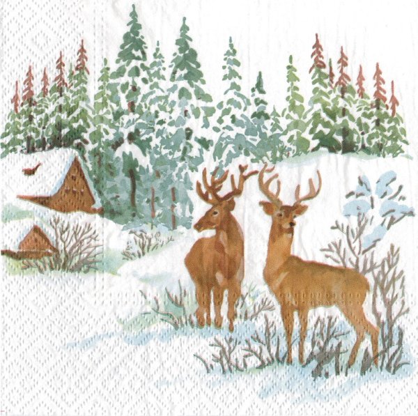 Зимний пейзаж с оленем