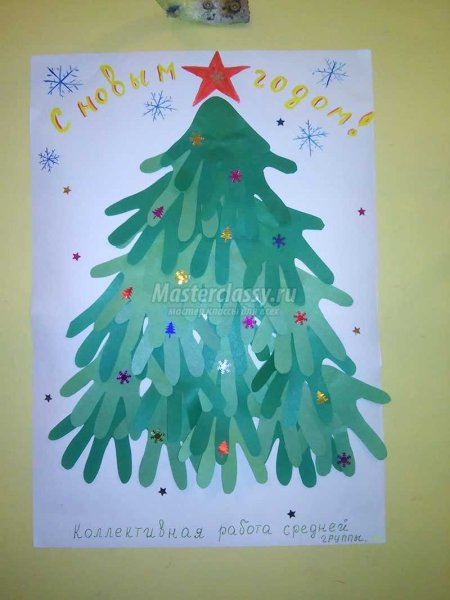 Рисунки из ладошек к новому году