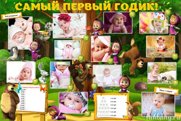 Плакат Маша и медведь с днем рождения 2 года