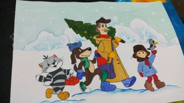 Новогодний рисунок Простоквашино