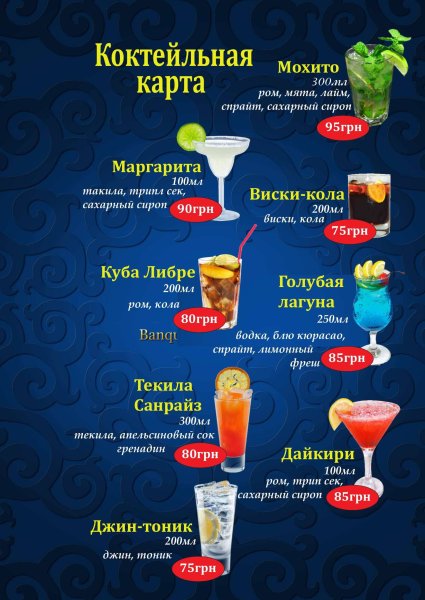 Барное меню коктейли