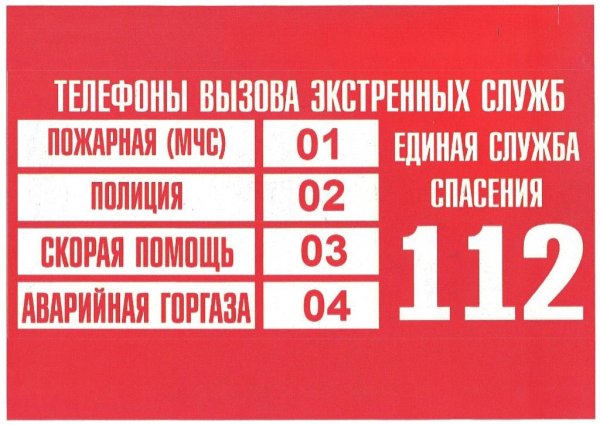 Табличка с номерами телефонов экстренных служб